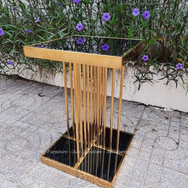 Bàn trà/ bàn sofa inox mạ vàng mặt kiếng đen Ado 024