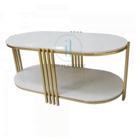 Bàn trà/ Bàn sofa oval 2 tầng mặt đá Ado 027