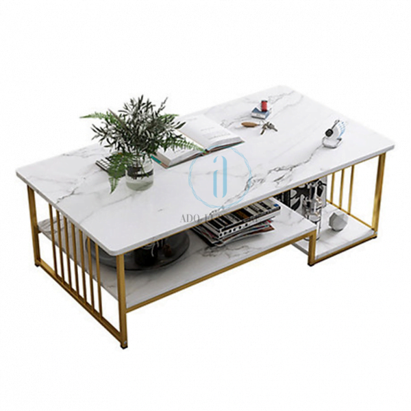 Bàn trà/ Bàn sofa chữ nhật mặt đá mới Ado 029