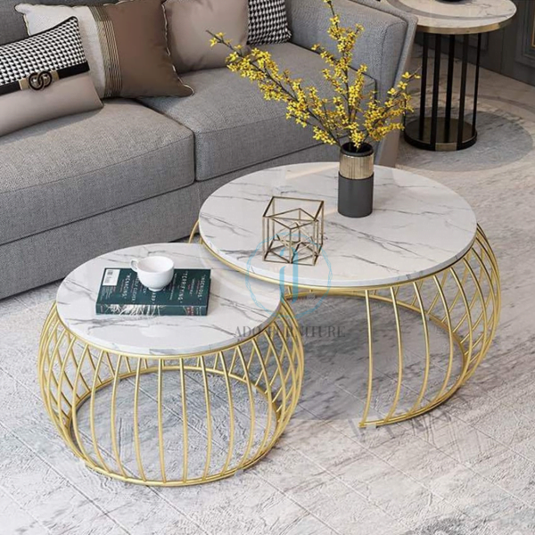 Bàn trà/ bàn sofa cặp lồng đèn mặt đá Ado 034