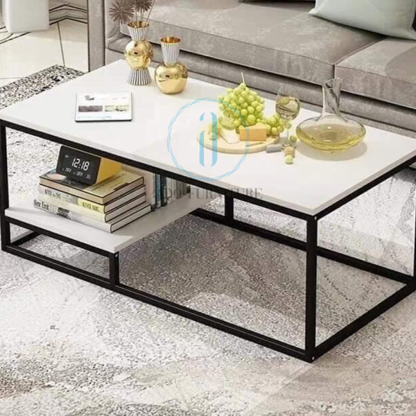 Bàn trà/ bàn sofa chữ nhật mặt đá 2 tầng Ado 035