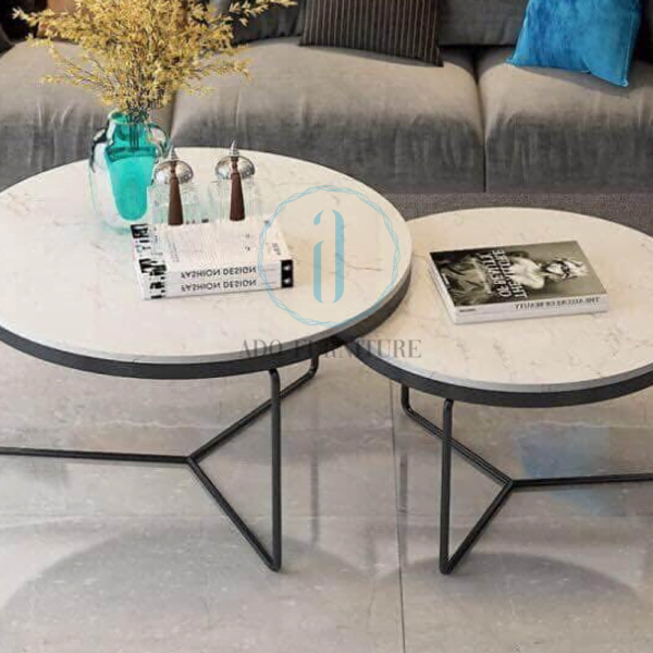 Bàn trà/ bàn sofa tròn cặp mặt đá Ado 036