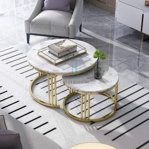 Bàn trà/ bàn sofa cặp mặt đá Ado 037