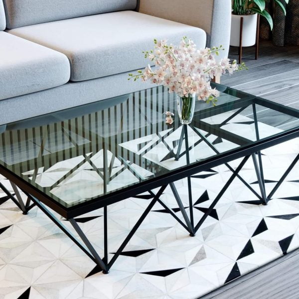 Bàn trà/ Bàn sofa khung đen mặt kiếng trong Ado 040