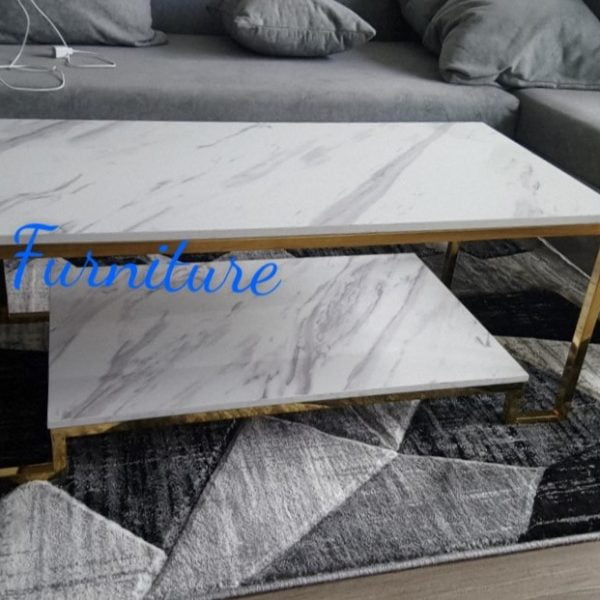 Bàn trà inox mạ/ Bàn sofa inox mạ PVD mặt đá Ado 052