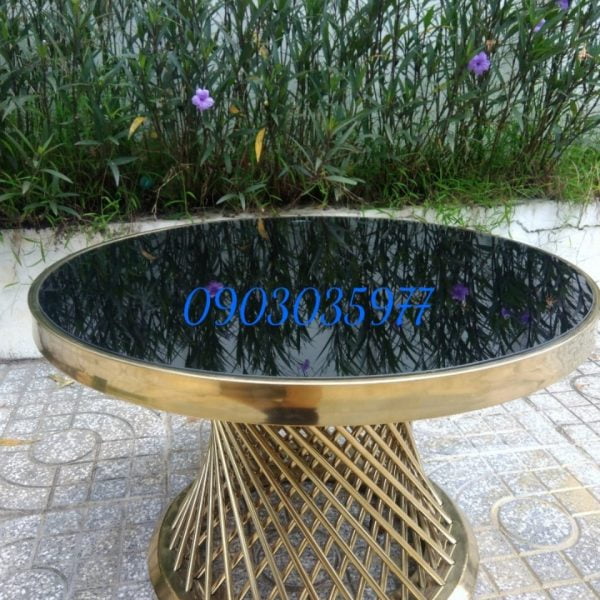 Bàn trà inox mạ PVD/ Bàn sofa inox mạ vàng Ado 055