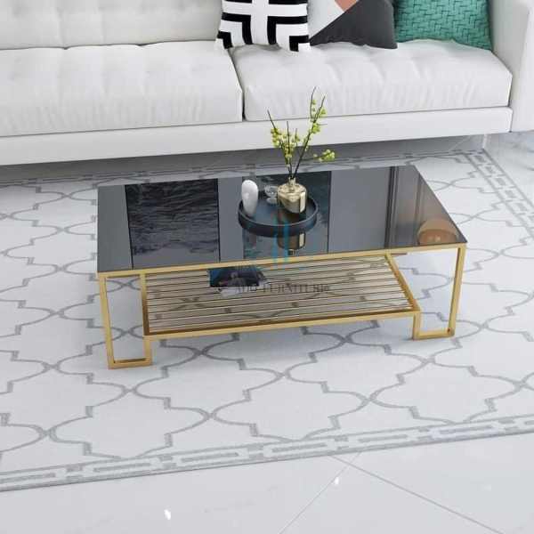 Bàn trà/ bàn sofa khung sắt mặt kiếng đen Ado 026