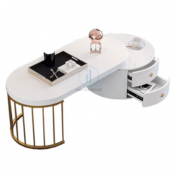 Set bàn trà - Bàn sofa gỗ phối inox mạ