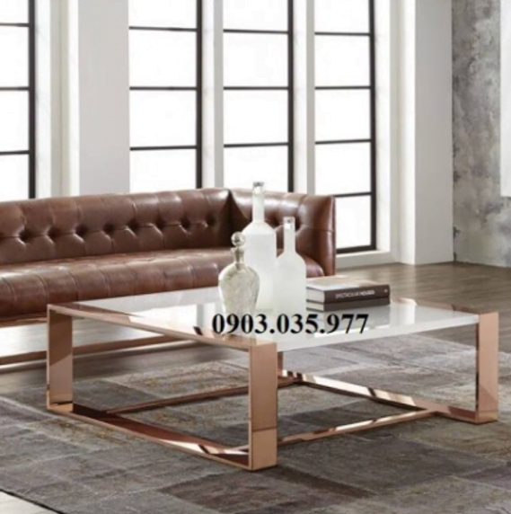 Bàn sofa inox mạ vàng 2 tầng màu Rose