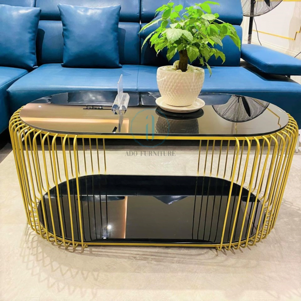 Bàn trà/ bàn sofa mặt kiếng đen 2 tầng Ado 030