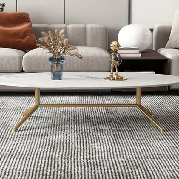 Bàn trà / bàn sofa bầu dục mặt đá khung sắt Ado 068