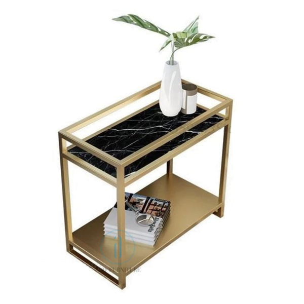 Bàn sofa/ Bàn góc khung sắt mặt đá đen Ado 066