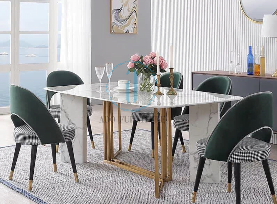 Bàn ăn chân inox kết hợp chân trụ đá 026