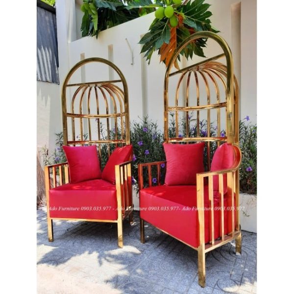 Ghế sofa lồng chim/ Ghế nữ hoàng/ Ghế sofa inox mạ vàng ( Nệm đỏ)