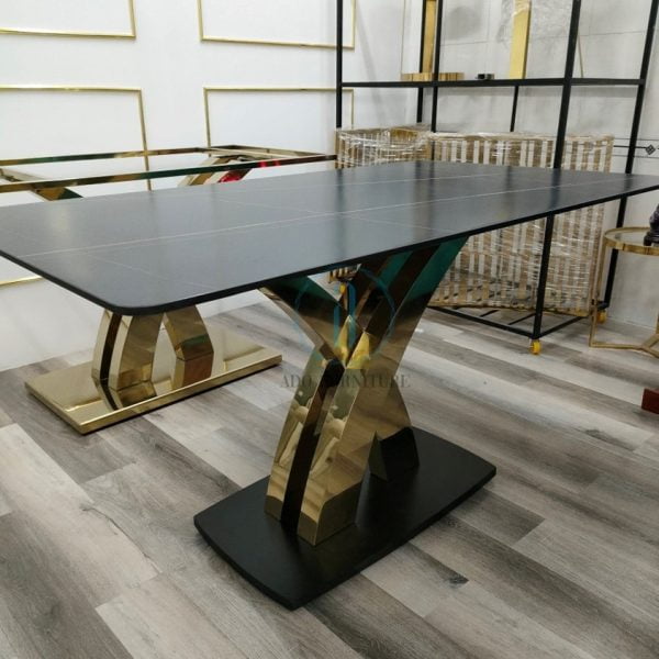 Bàn ăn chân mạ PVD cao cấp mặt đá Ceramic