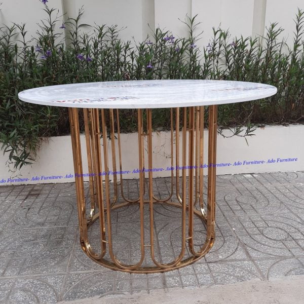 Bàn ăn tròn mặt đá chân mạ PVD gold 025