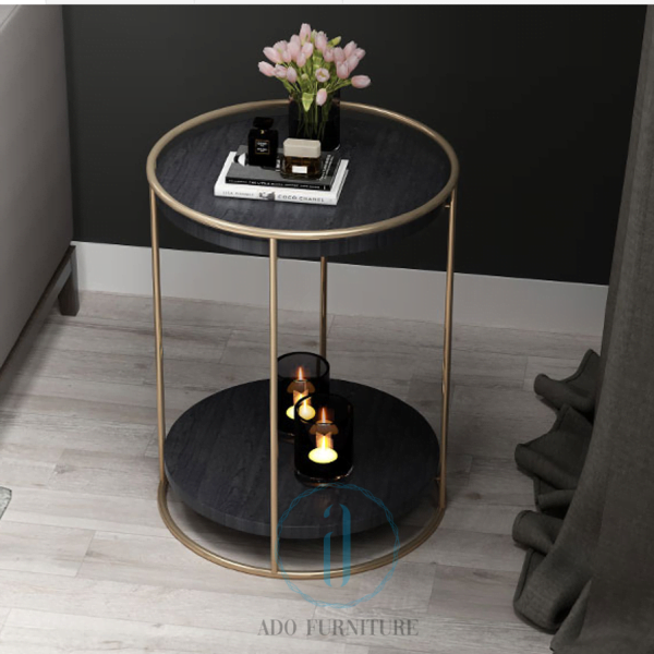 Bàn trà/ Bàn sofa góc 2 tầng nhỏ mặt đen Ado 077