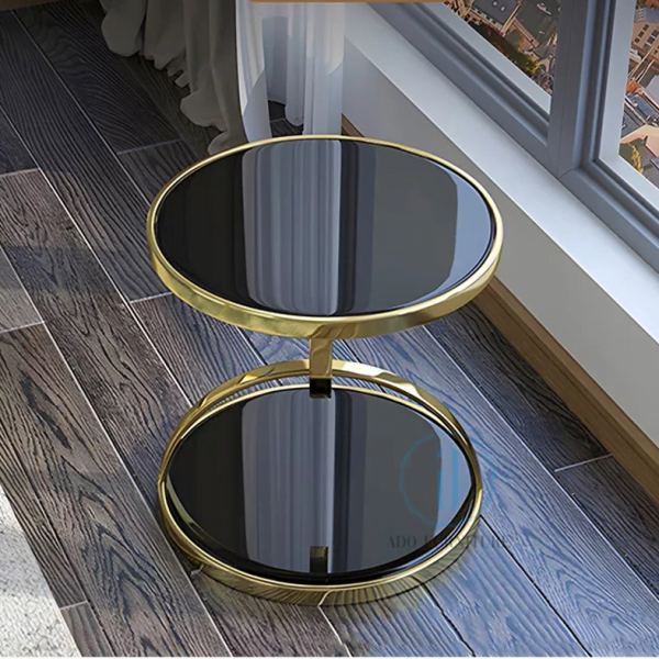 bàn sofa inox mạ vàng 2 tầng