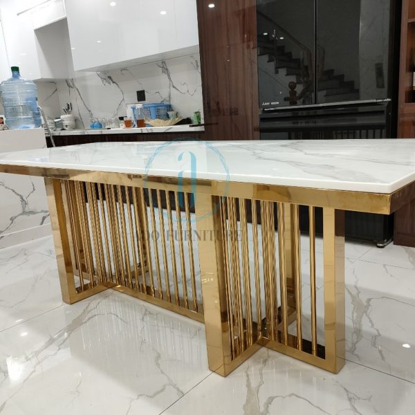 bàn ăn inox mạ vàng mặt đá