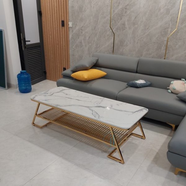 Bàn sofa chữ nhật mạ vàng