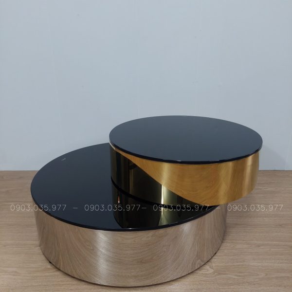Bàn sofa inox mạ vàng 2 tầng